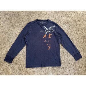 AMERICAN EAGLE Vintage Fit 90s Y2k Men's Long Sleeve Tee T-shirt Blue LARGE